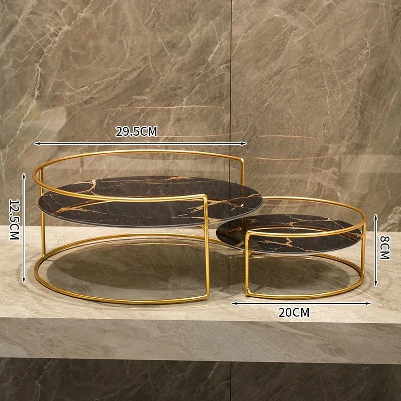 Vassoio in Vetro Marmorizzato Metallico Set da 2 Pezzi Scaffale Decorativo Portaoggetti Organizer da Scrivania Scaffale per Cosmetici Espositore Scaffali per Bagno