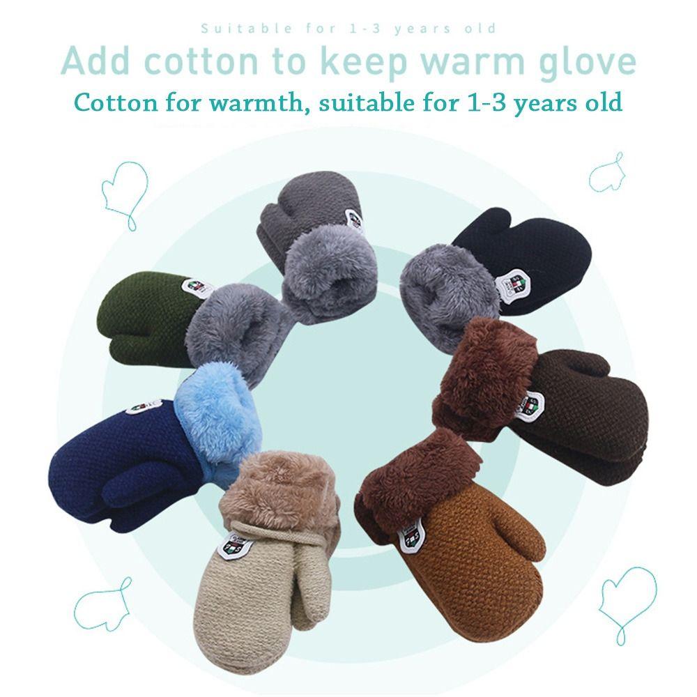 Baby Boys Girls Hanging Neck Plush Knitted Mittens Kids Gloves Cute Thick Warm