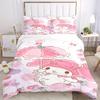 3pcs Strawberry My Melody Quilt Cover Set (1 Quilt Cover + 2 Pillowcases Without Pillow Core), High-Definition Printing for Home and Dormitory.W1