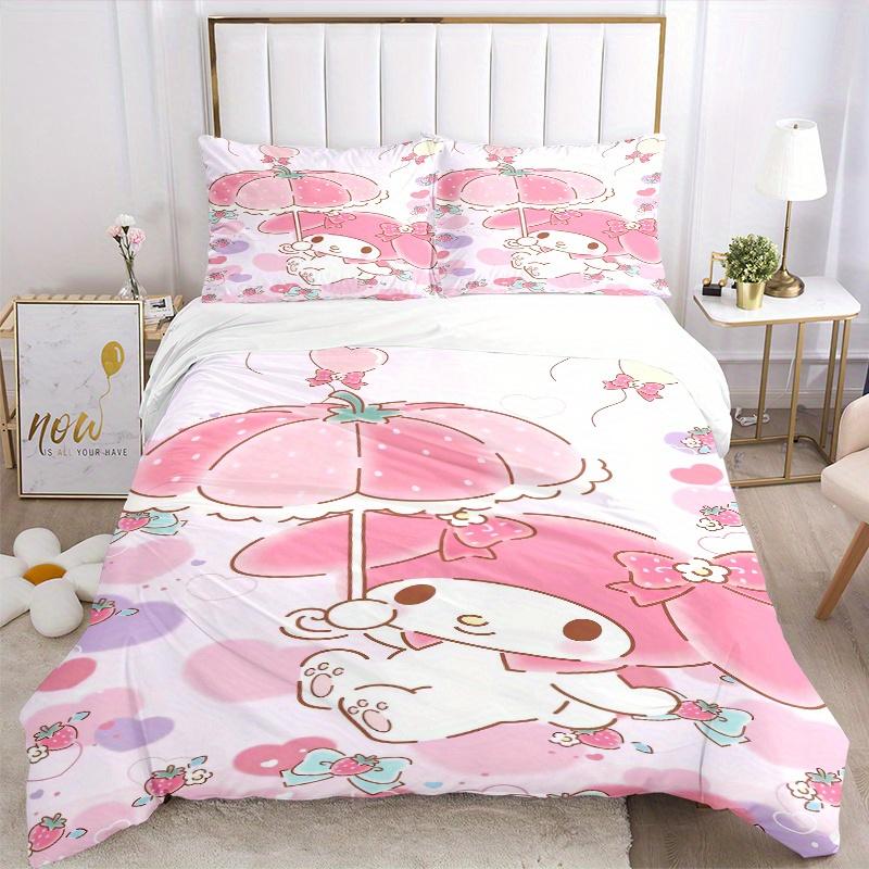 3pcs Strawberry My Melody Quilt Cover Set (1 Quilt Cover + 2 Pillowcases Without Pillow Core), High-Definition Printing for Home and Dormitory.W1