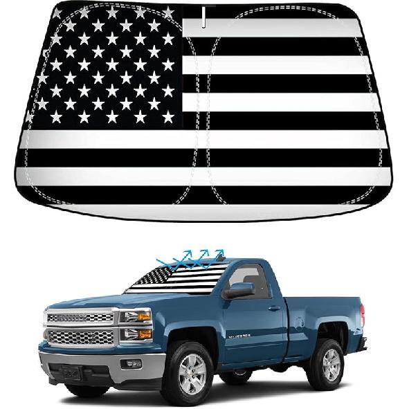 Holographic Reflective Car Windshield Sun Shade Compatible With GMC Sierra 1500 2500 HD 3500 HD 2014-2018, Foldable Reflective Window Sunshade For UV