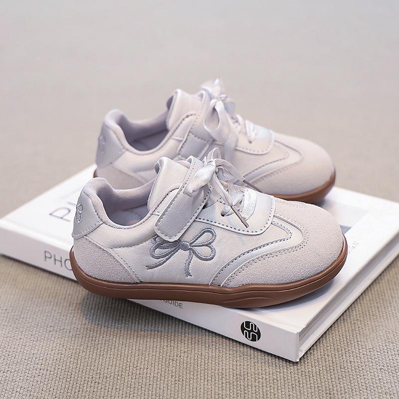 

Toddler Bow Embroidery Magic Tape Soft Casual Walking Flat Shoes 23 серебряный