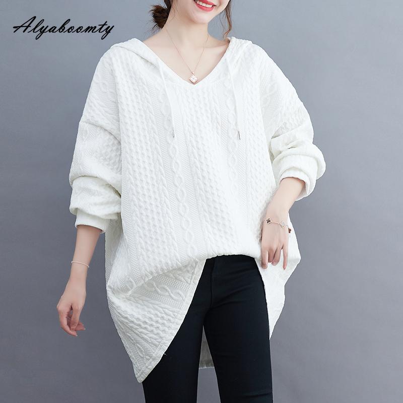 

Корейский стиль Осень Зима Женские Большого размера Толстовки с капюшоном Белый Черный Серый Оверсайз Пуловер Повседневный Свободный Базовый Женский Свитшот One Size белый