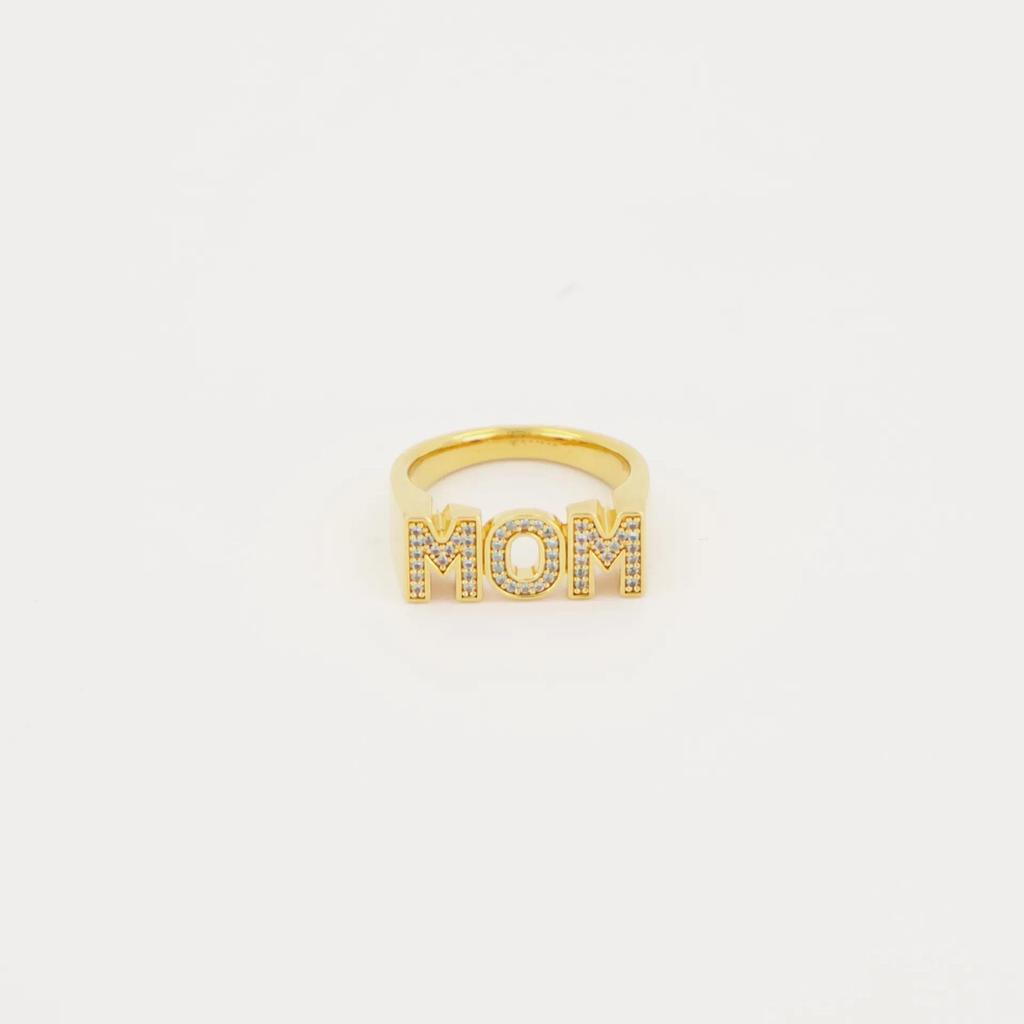 MOM Cross Ring: Zirconia Letter Design, Full Diamond Style - Perfect Jewelry Gift for Mother's Day and Women.
