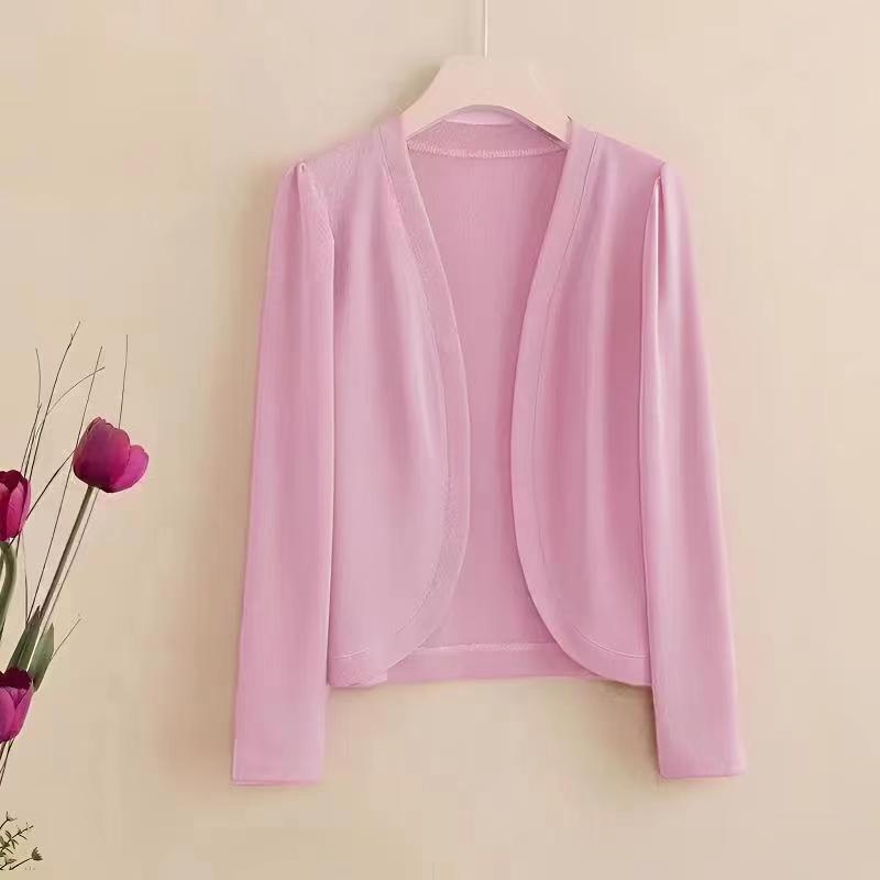 

Summer new ice silk cardigan with shawl thin small coat with skirt cheongsam temperament sunscreen clothing women s versatile 5xl [recommended weight 70-80kg ] рожевий
