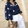 European and American new polka dot temperament loose shirt v-neck fashion loose lantern sleeve commuter versatile top