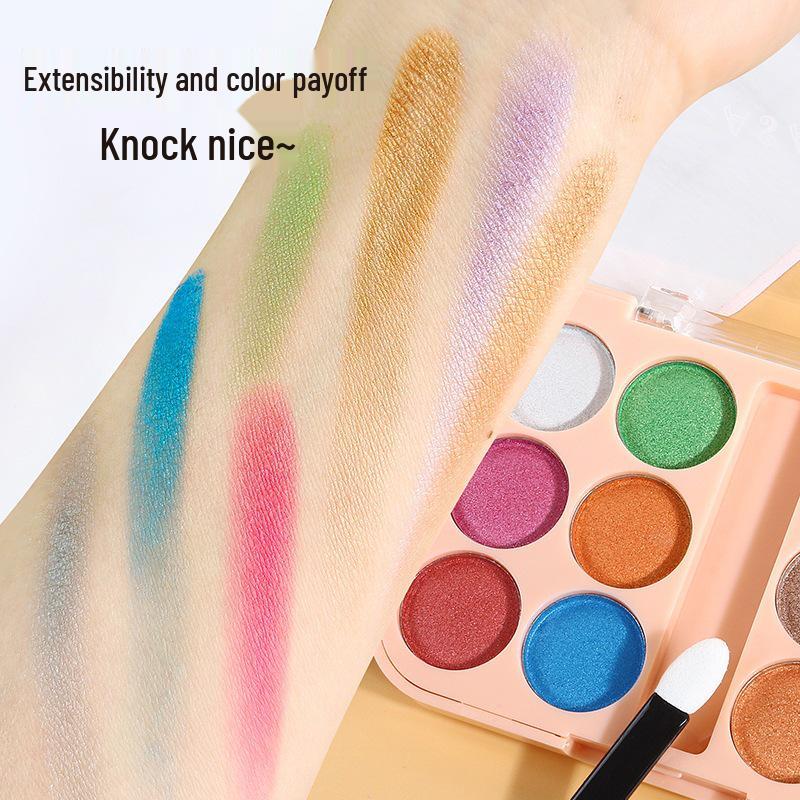 Asha Ruya Shimmering 12-Color Eyeshadow Palette - Student Stage Makeup, Pearlescent Glitter, Blue/Green/Purple.
