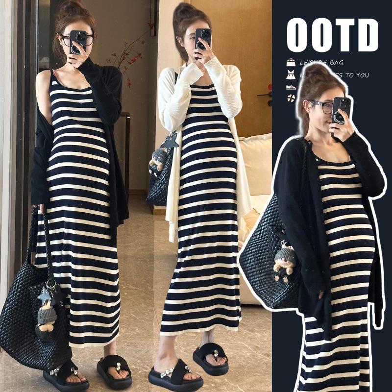 Spring 2026 Maternity Striped Knit Camisole Dress & Sun Protection Cardigan Set Medium