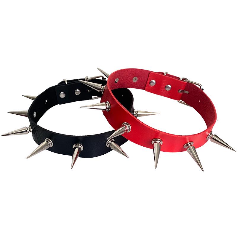 Punk Style Spike Rivet Choker Necklace with Clavicle Chain