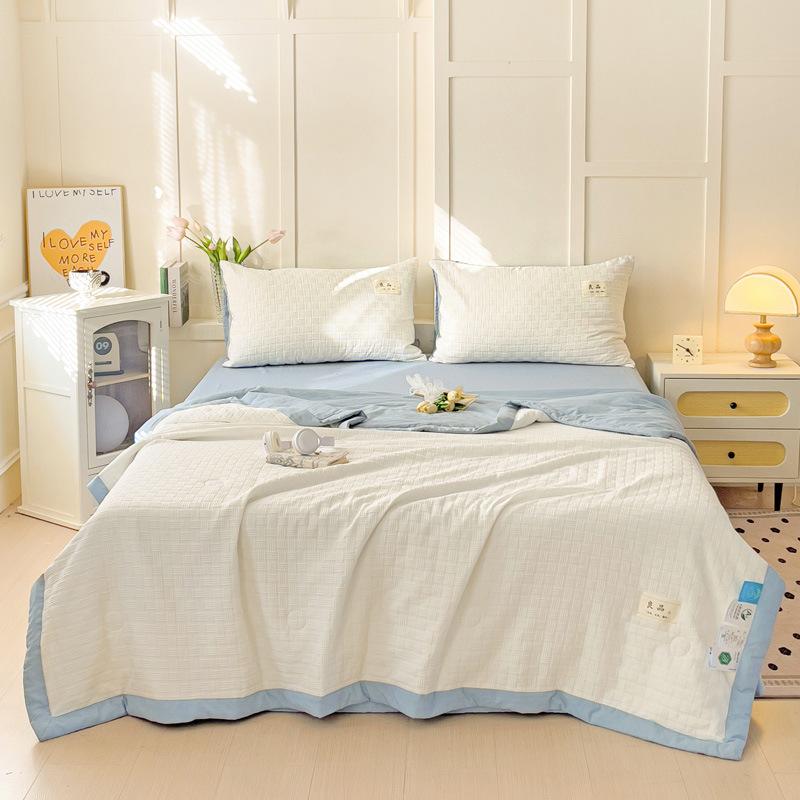 

Новое вафельное одеяло, летнее тонкое одеяло с цветовыми блоками для сна на голое тело, прохладное летнее одеяло для кондиционирования воздуха, машинная стирка 150x200cm небесно-голубой