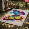 Colorful Rainbow Butterfly Paint Splash Area Rug, Non-Slip Soft Carpet for Living Room Bedroom, Vibrant Art Decor Floor Mat