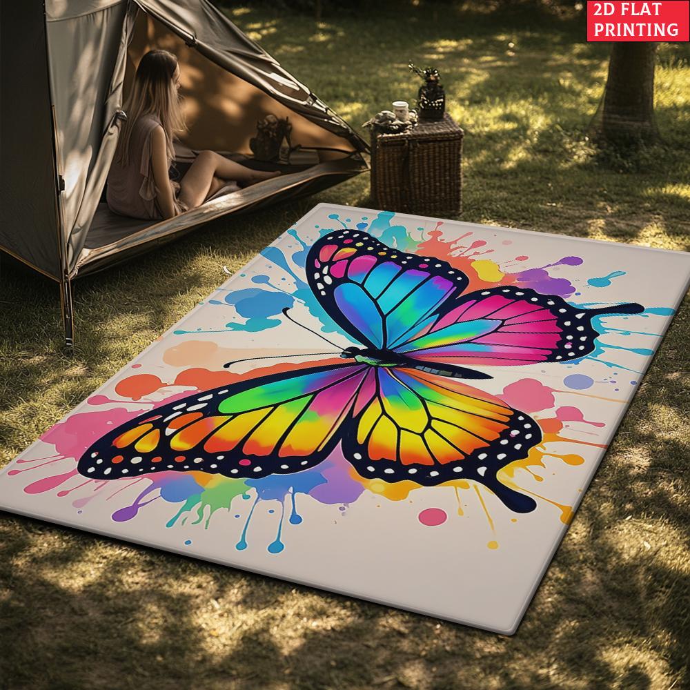 Colorful Rainbow Butterfly Paint Splash Area Rug, Non-Slip Soft Carpet for Living Room Bedroom, Vibrant Art Decor Floor Mat
