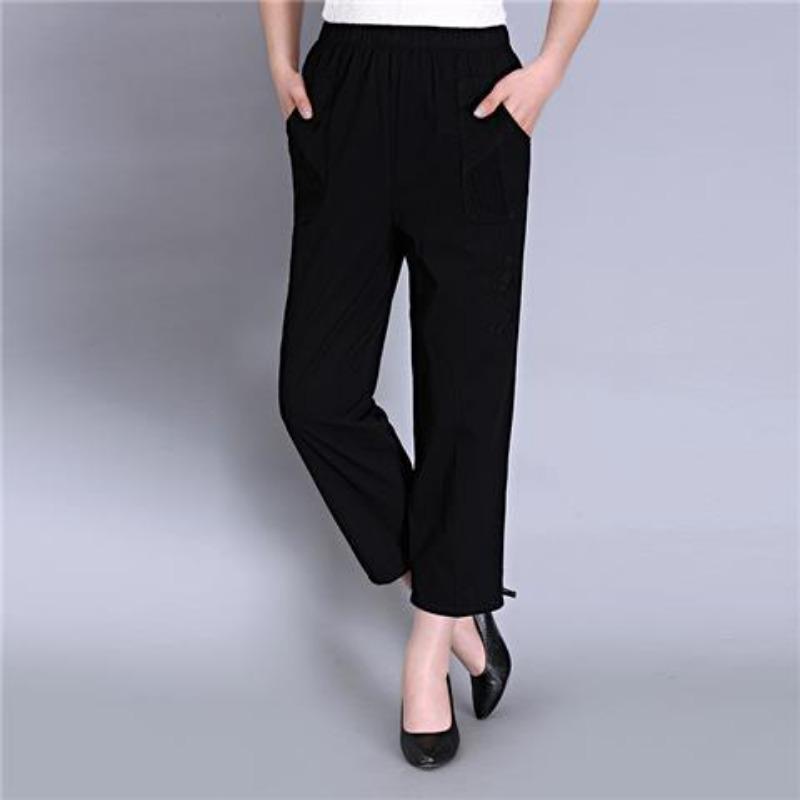 Women's Cropped Pants with Elastic High Waisted Cotton and Loose Fit for The Elderly In Summer