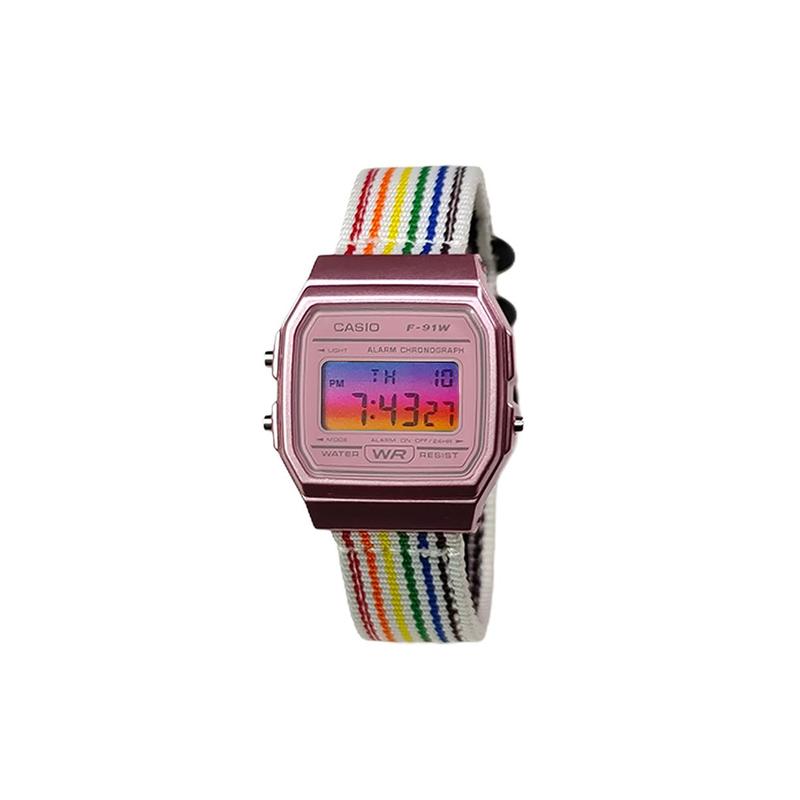 CASIO Customized watch modified series orange mirror pink resin case classic retro life waterproof F-91WS-4 FenSeBiaoPanZiHuangJianBianBiaoJing