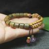 Fragrant Green Sandalwood Barrel Beads Bracelet Golden Wood Chinese Style Women Wooden Jewelry
