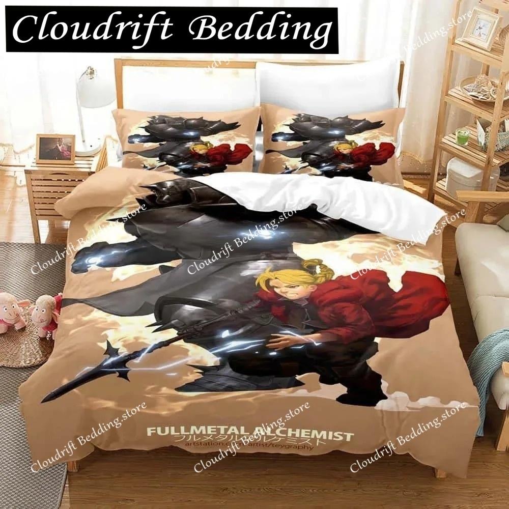 Set di biancheria da letto Fullmetal Alchemist con cartoni animati stampati in 3D, singolo, doppio, matrimoniale, king size, per adulti e bambini