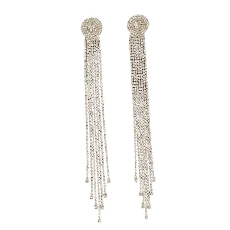 Glittering Rhinestones Long Tassels Drop Earrings in High Quality Alloy Offering Dateless Elegance for Various Occasions