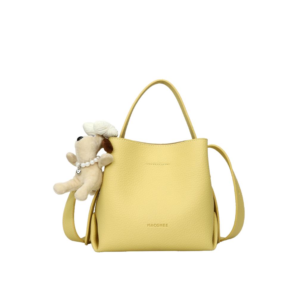 Korean new niche ins style simple lychee pattern texture portable bucket bag versatile casual foreign style messenger bag