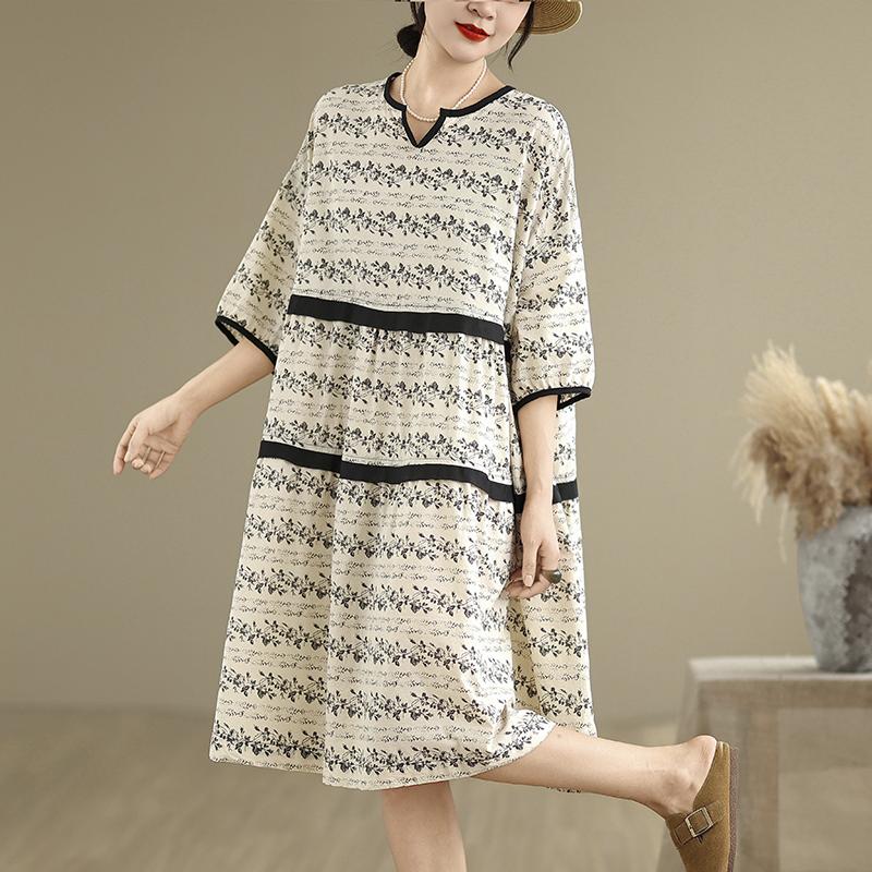 DIMANAF Neues 2025 Übergröße Sommerkleid Damen Basic Vintage Casual Kurzarmkleid Lockeres Kleid Maxi