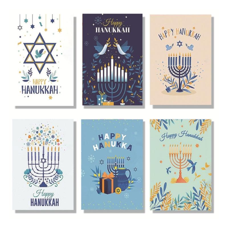 30Pcs Menorah Bird Print Hanukkah Greeting Cards with Envelopes Happy Hanukkah Greeting Note Cards for Chanukah Holiday 1