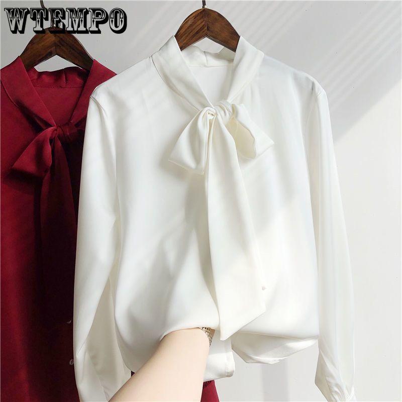Spring and Autumn Bow Satin Shirt for Women Professional Shirt Long Sleeve Loose Top