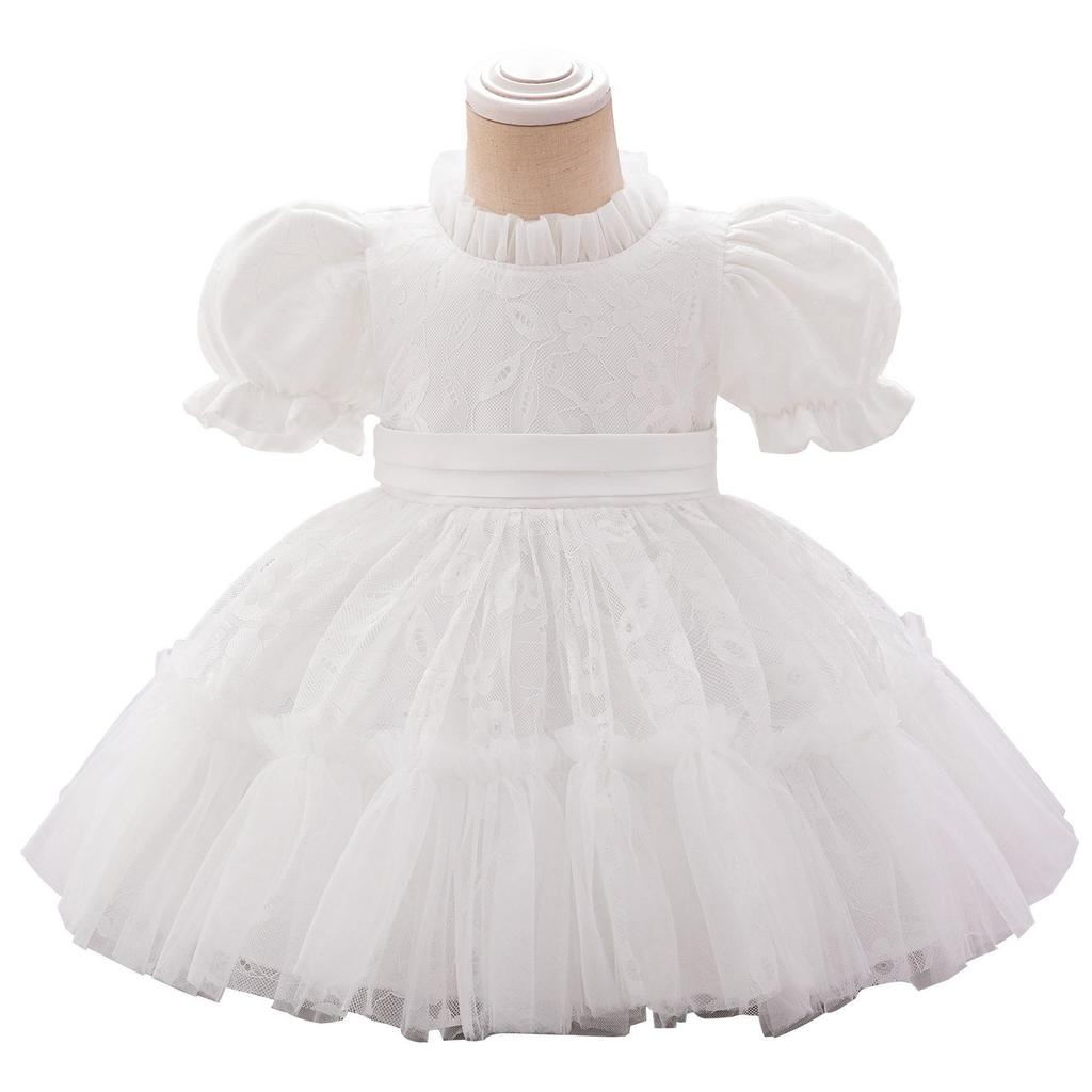 Girls' White Lace Christening Gown - First Birthday Princess Dress