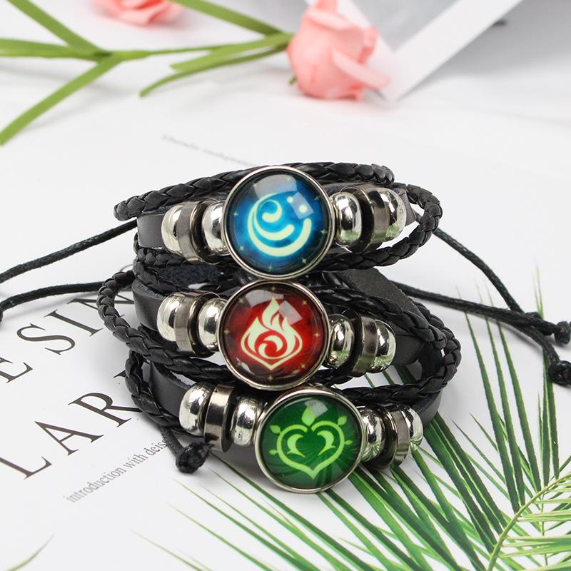 Genshin Impact Element Eye Braided Leather Bracelet, Adjustable Anime Wristband for Fans