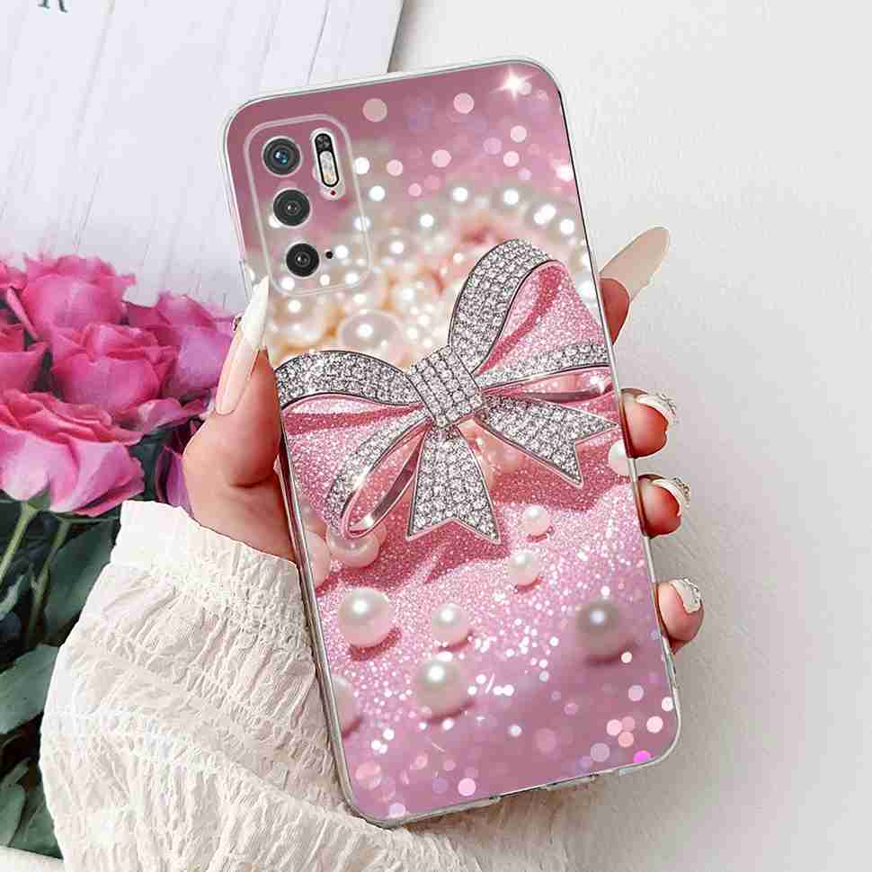 For Redmi Note 10 5G Case Fashion Rose Bow Soft Silicone TPU Back Cover For Xiaomi POCO M3 Pro 5G 6.5" Shockproof Phone Cases