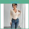Kant V-hals Lange Mouwen T-shirt Voor Dames Met Stretch Pasvorm En Street Style