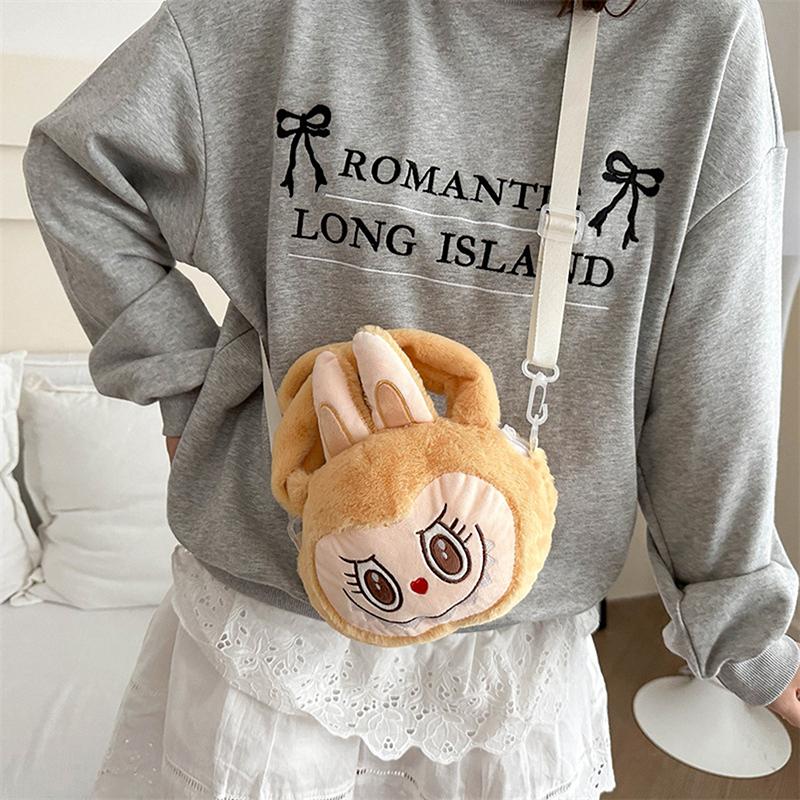 1 шт. Милая сумка с длинными ушами и большим ртом в виде кролика, мультяшная аниме-плюшевая игрушка, кукла Labubu, сумка через плечо, универсальный подарок для девочки