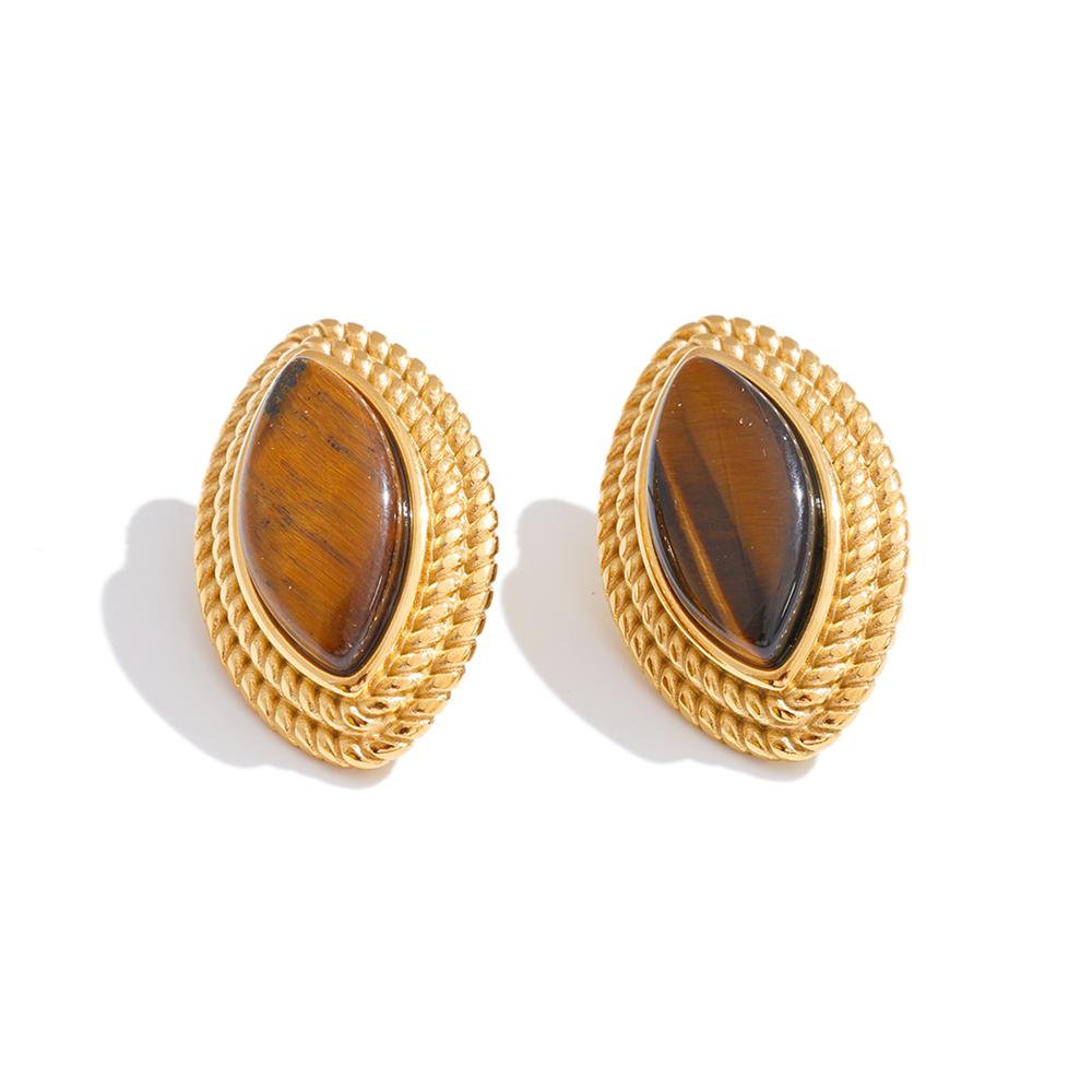 

Yhpup Stainless Steel Natural Tiger Stone Stud Earrings for Women 18K Gold Color PVD Plated Popular Waterproof Jewelry 2026