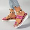 Fashion Ankle Strap Sandals for Women Casual Wedges Mid Heels Shoes for Women Solid Leather Slip On Summer Shoes Plus Size