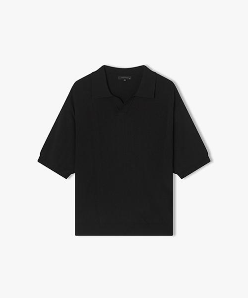 River Classy Llm51580 Black Solid Open Collar Short Sleeve Knit 95