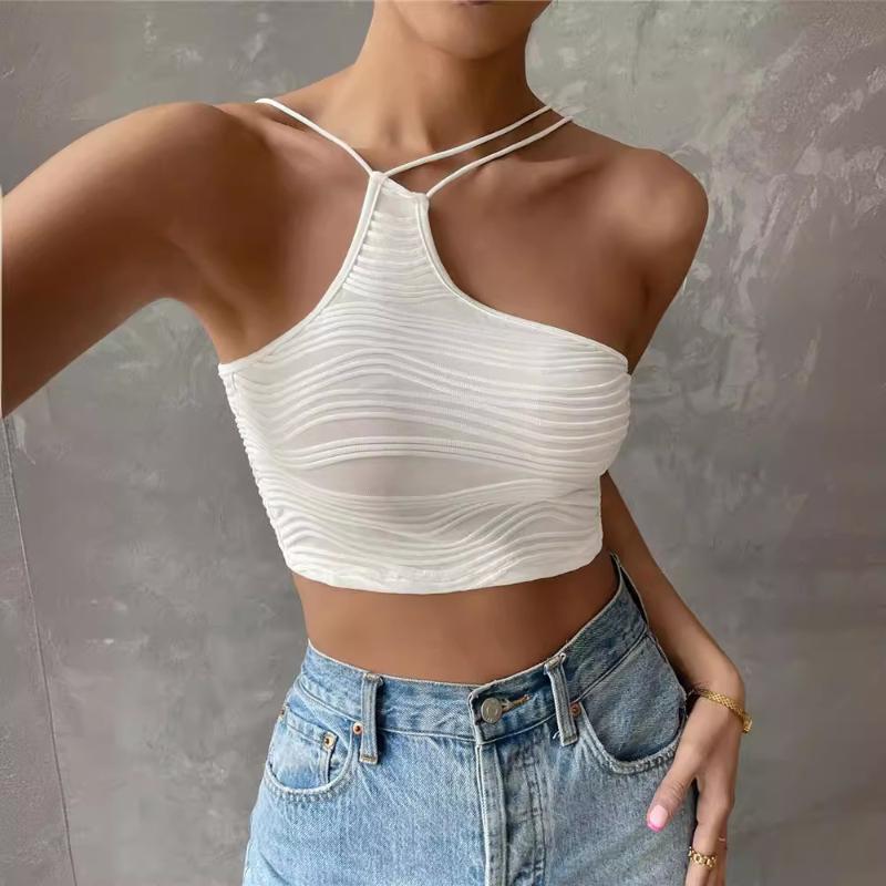 

Нерегулярный вырез на одно плечо сексуальный топ-жилет в европейском и американском лете XL белый