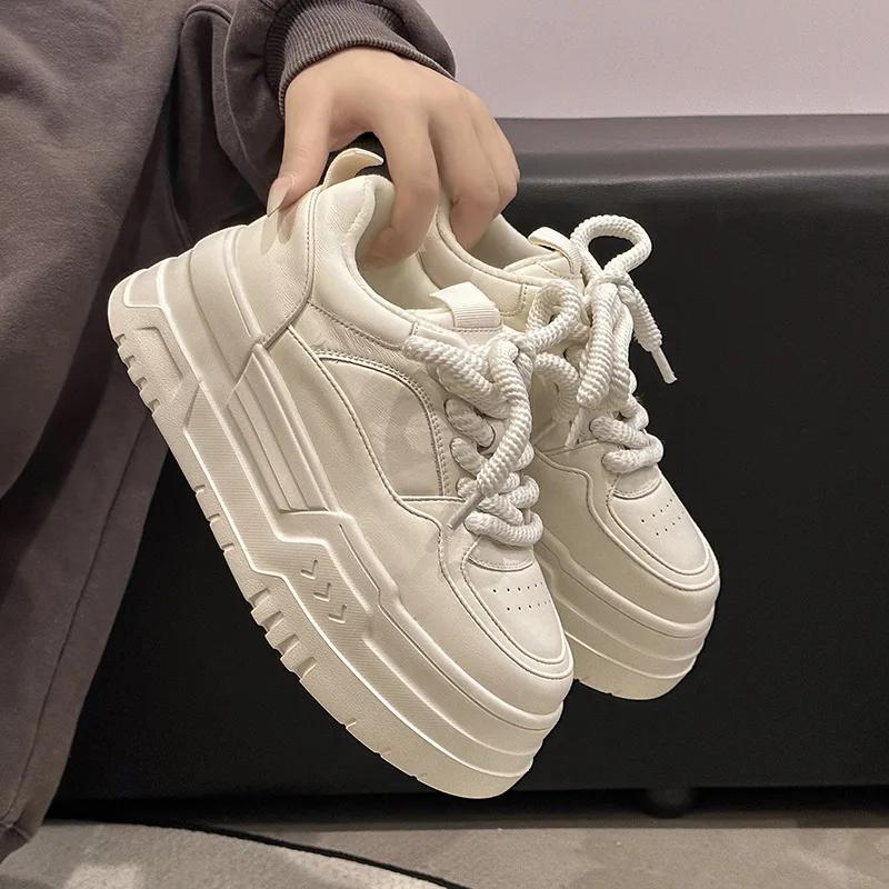 Women's Sneaker Spring Autumn Platform Small White Shoes Round Head Trend Lace-up Fashion Casual Sport Shoes Heightening Tennis