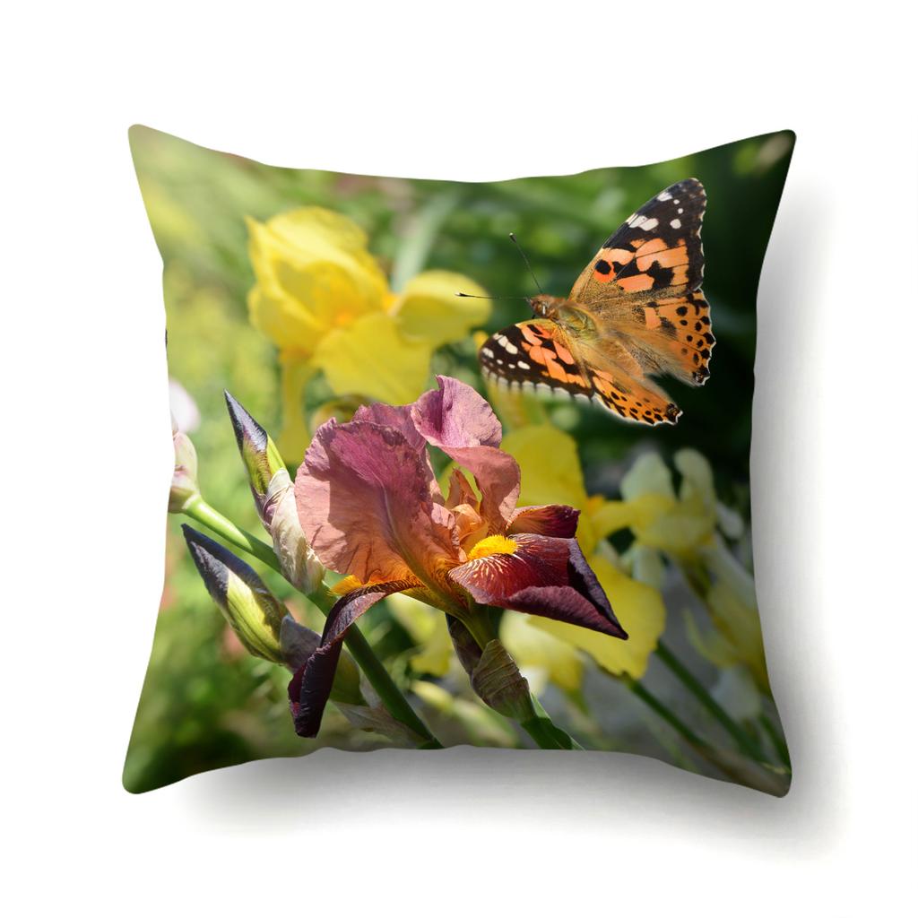 Butterfly Flower Polyester Single-sided Pillow Case Bedside Pillow Case Office Waist Sofa Cushion Case
