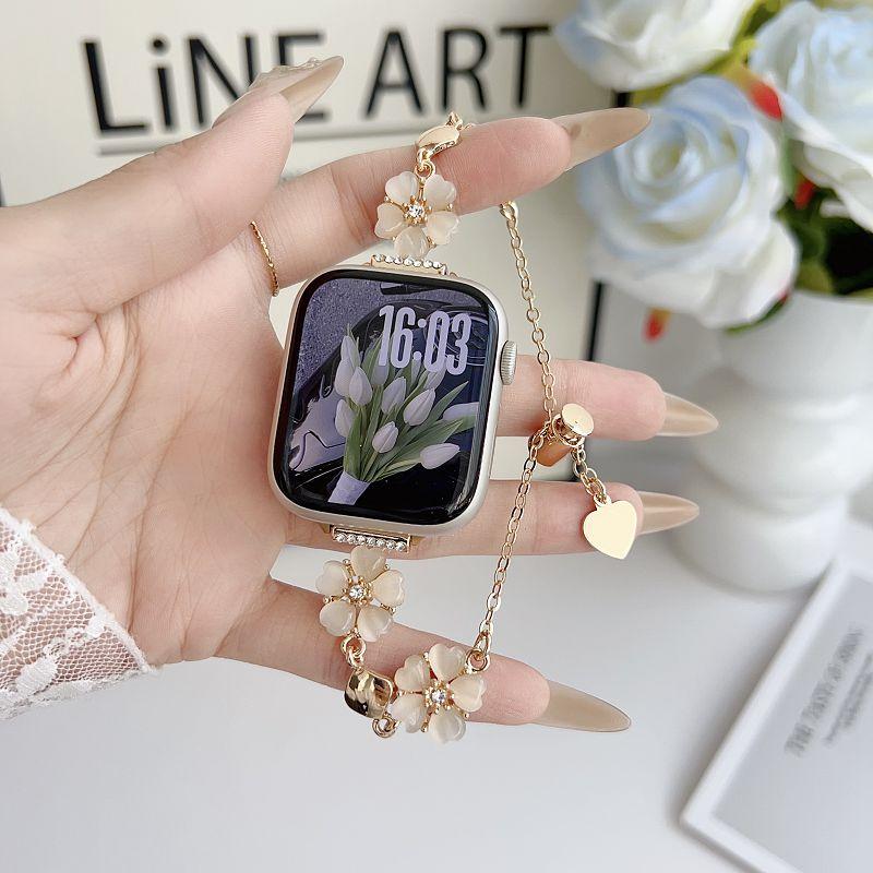 

Jewelry Flower Band for Apple Watch Band 49 46 45 44 42 41 40 38mm Adjustable Strap Women Dressy Bracelet for iWatch S11 10 9 8 iwatch S1S2S3 42mm золотий