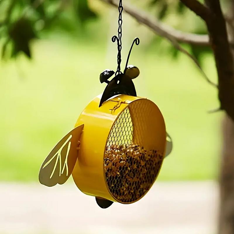 Bird Feeders For Outdoors Bee Shape Solar Large Capacity Iron Small Animals Feeder Hangable Funny Feeding Supplies With Chain