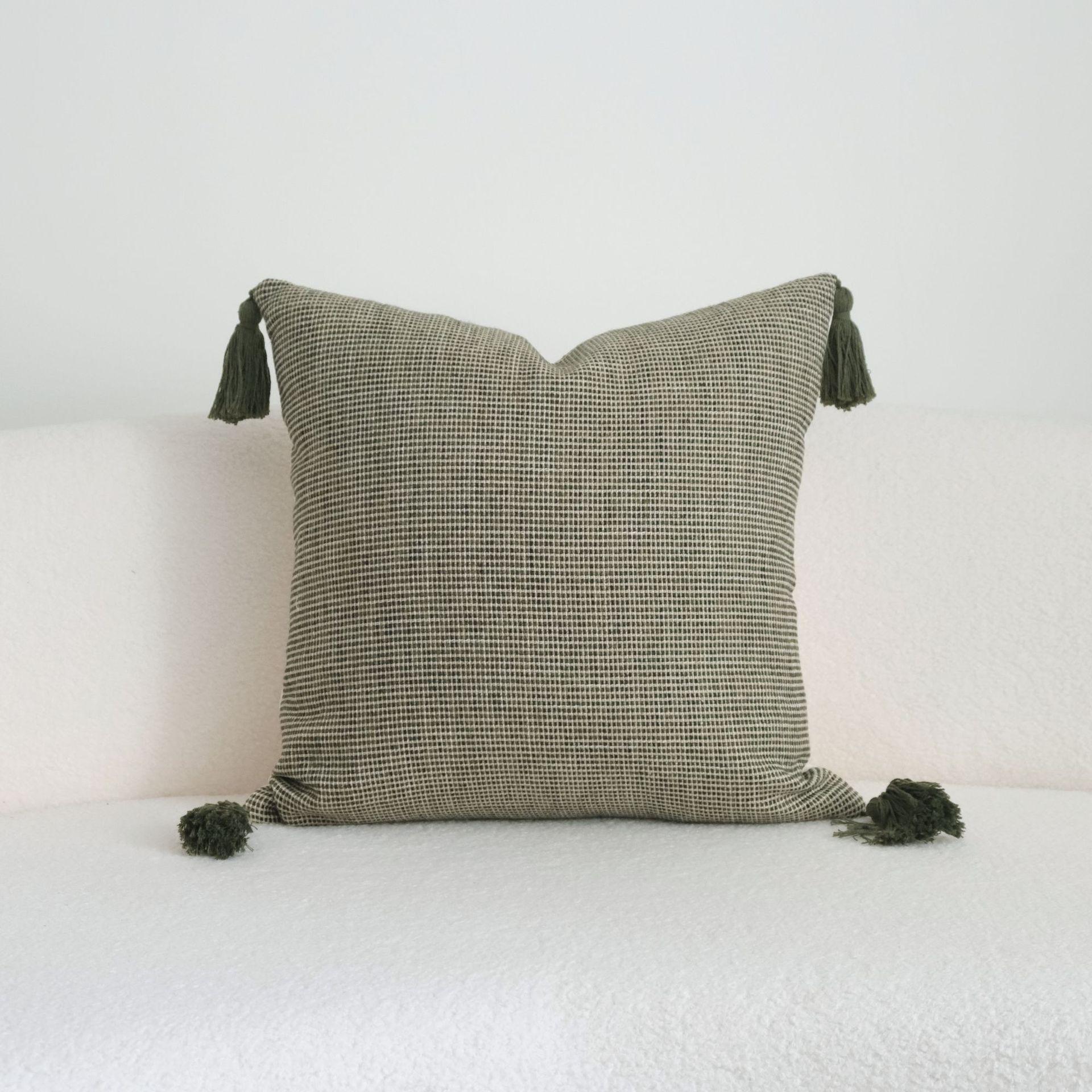30x50/45x45CM Groene Sierkussenhoes Ruit Met Kwastjes Woonkamer Bank Kussenhoes Eenvoudige Decoratieve Kussenhoes 30x50cm gray