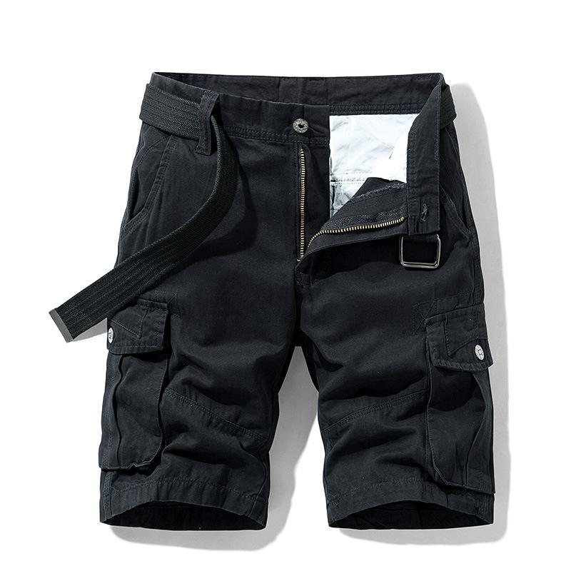 Summer Simple Ins Tooling Shorts Trendy Men's Sports Loose Casual Solid Color Straight Five-point Multi-bag Beach Pants