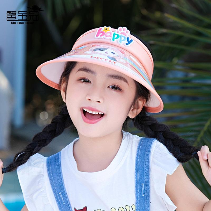1133 children's hats summer boys and girls outdoor sun protection visor cartoon cat big brim empty top sun hat
