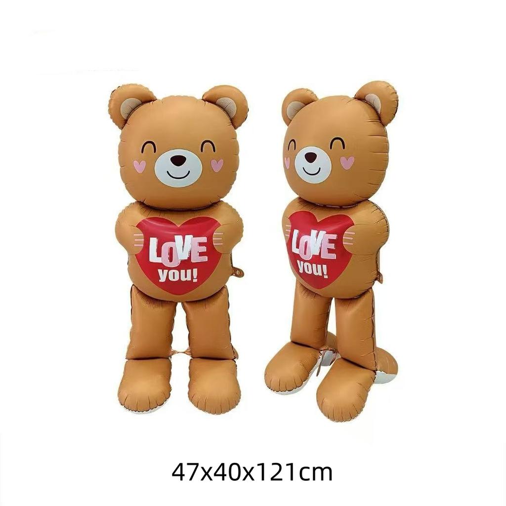 1pc Base Stand Happy Valentine's Day Heart To Heart Balloons Love Heart Bear Balloon Wedding Valentine's Day Decorations