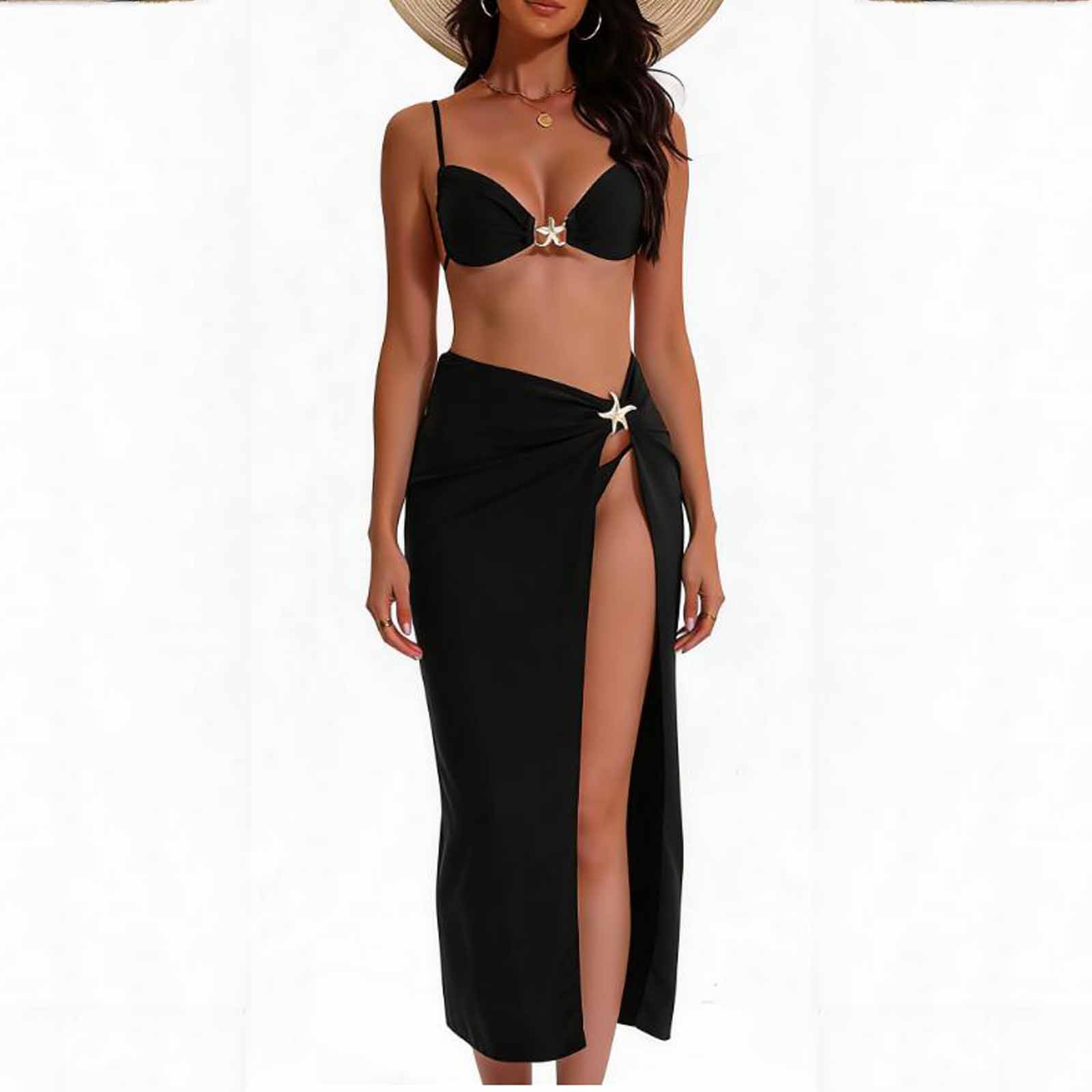 

Сексуальное Длинное Пляжное Платье с Разрезом, Женский Купальник-Накидка, Летнее Платье для Отпуска, Модный Наряд для Курортной Вечеринки у Бассейна L чёрный