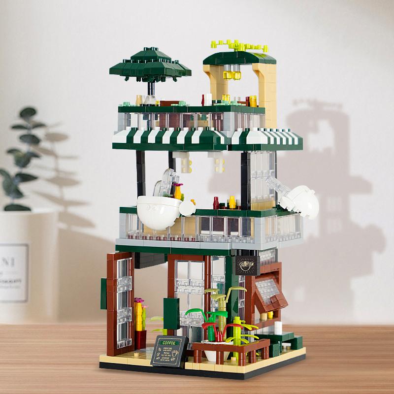 City Street View Series Micro Building Blocks Coffee Shop Particle Block Toys Diy Assembly Games Home Decoration Children Gift
