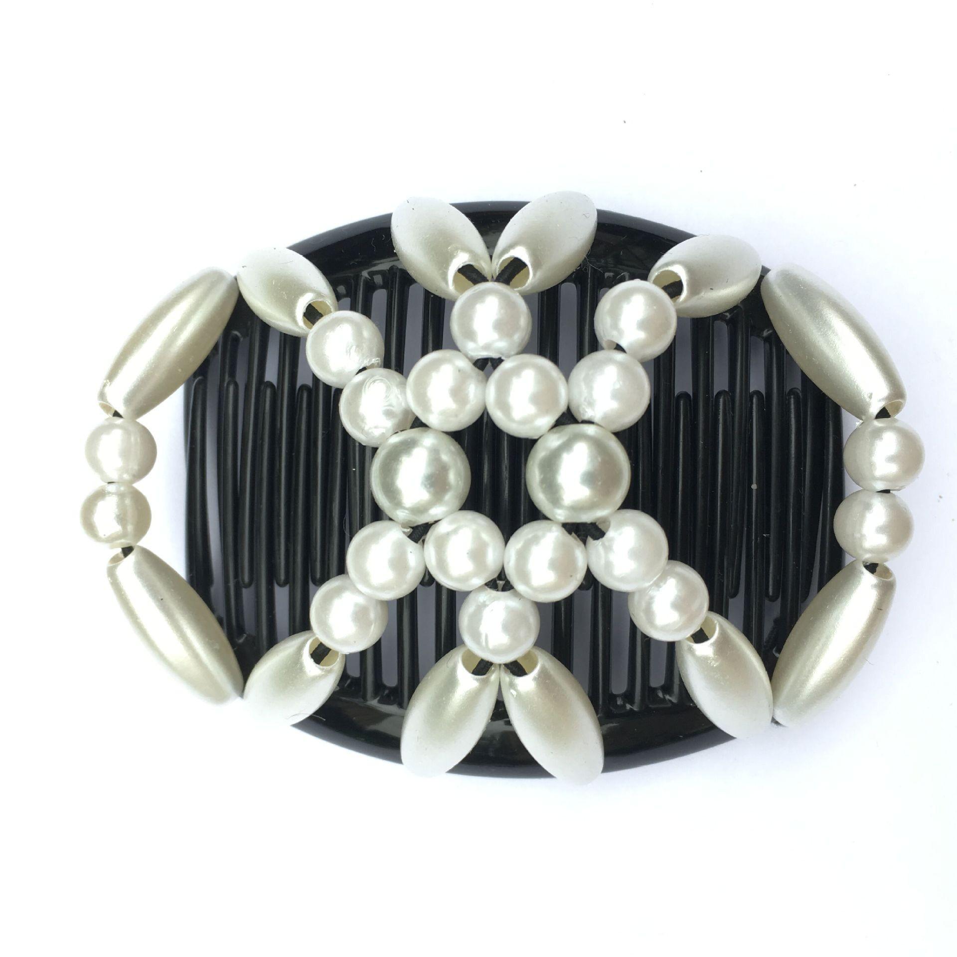 

Handcrafted Beaded Elastic Hair Comb – Floral Double Row Insert Hair Styling Tool