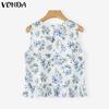 VONDA Summer Women Sleeveless Vest Pleating Casual Tank Tops