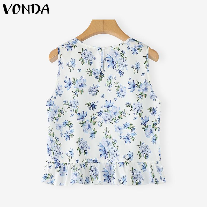 VONDA Summer Women Sleeveless Vest Pleating Casual Tank Tops