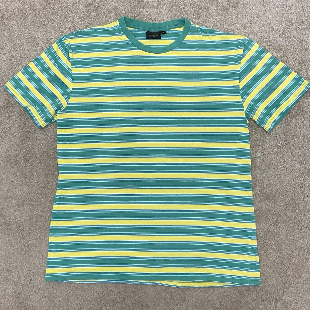Pánské tričko Percival XL Vícebarevné pruhované Zelená Žlutá Jaro Léto Pracovní oblečení Unisex tričko