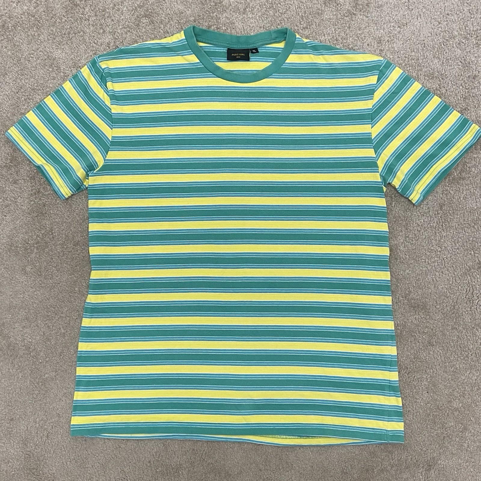 Percival T Shirt Men’s XL Multi Striped Green Yellow Spring Summer Workwear Unisex T-Shirt XL
