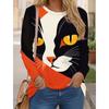 Women's T shirts 3D Print Art Design Cat Pattern Long Sleeve Daily Weekend Fashion Funny Round Neck Regular Fit Spring & Fall